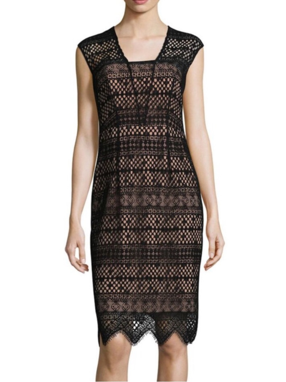 Shoshanna Black Lace Knee Length Cocktail Dress